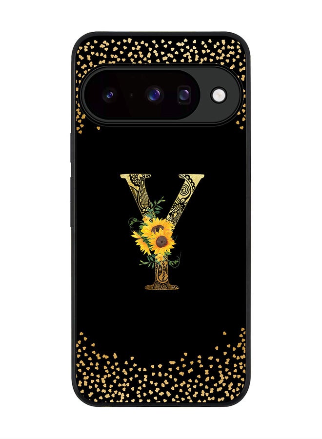 For Google Pixel 10 Case,Slim fit Camera Protection, Shockproof Thin Phone cover  - Custom Floral Monogram - Y ( Black )